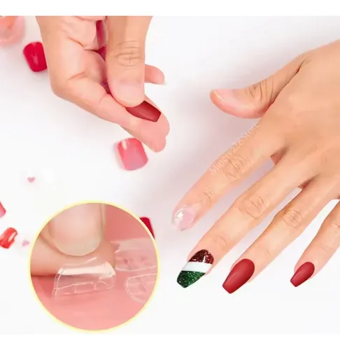 Set 12 Uñas Postizas Press On Nails Con Plancha Adhesivos