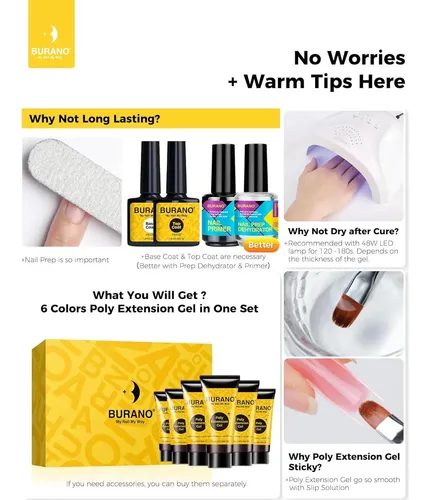 Kit De Gel Extensión Uñas Burano Poly 6 Colores