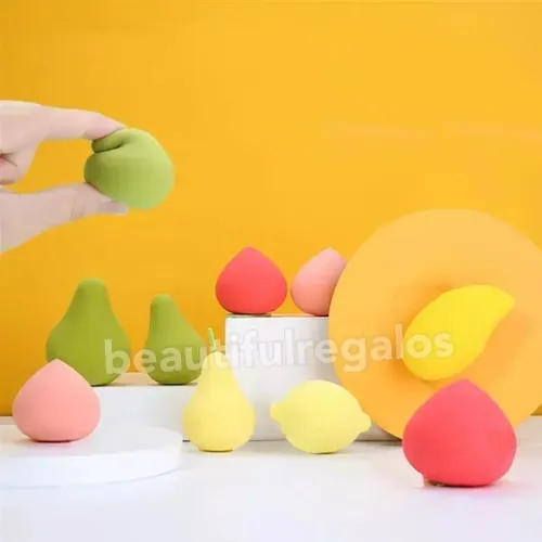 X3 Esponja De Maquillaje Frutas Beauty Blender Base Contorno
