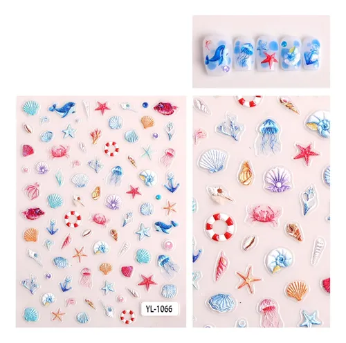 5 Hojas De Pegatinas De Uñas De Océano Para Arte De Uñas A