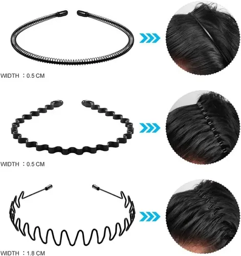 // 6 Diademas Onduladas De Metal Unisex For Cabello Negro