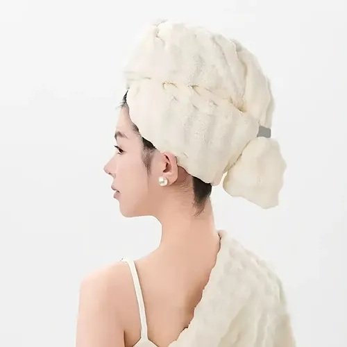 Toalla Turbante Gorro Secador Pelo Microfibra Beige