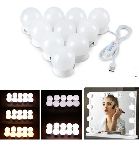 Kit 10 Focos Lamparas Luz Led Espejo Usb Maquillaje Camarin