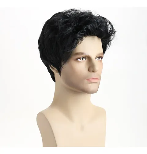 Peluca Corta Sintética Negra Para Hombre, Rizada, 10 Pulgada