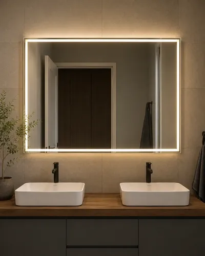 Espejo Esmerilado Rectangular Luz Led 80x70cm