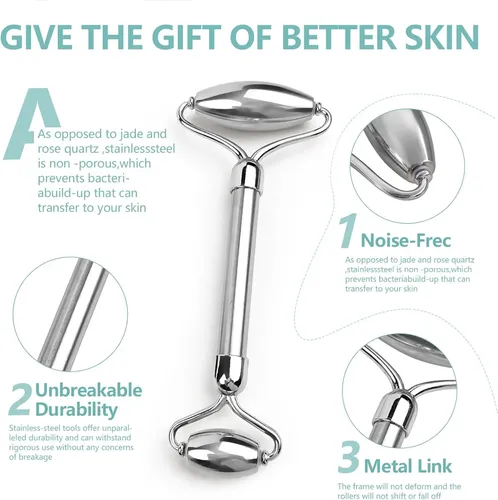 Set De Rodillo De Masaje Facial Gua Tool And Steel Sha De Ac 2pc Set With Bag