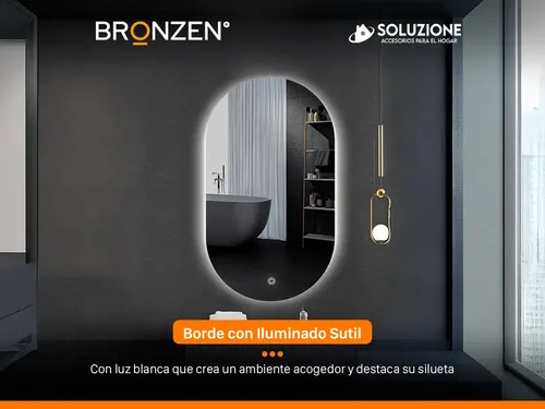 Espejo Premium Vertical Ovalado Luz Led Trasera 100 X 60 Cm