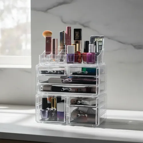 Organizador Maquillaje Acrílico Cajones Desmontable 27x24cm Calidad Premium Cosmético Joyería Esmaltes Elegante Moderno Fácil Limpiar Porta Cosméticos