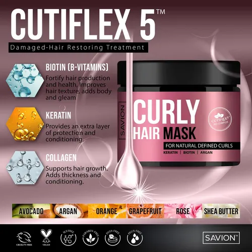 Mascarilla Capilar Savion, Cabello Rizado, Queratina, Biotin