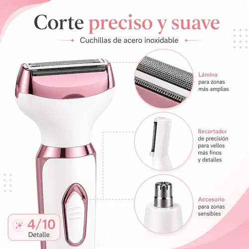 Depiladora Eléctrica 4 En 1 Usb Rostro Cuerpo Blanca