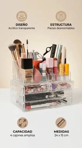 Organizador Cosmético Acrílico Transparente Maquillaje Cajón