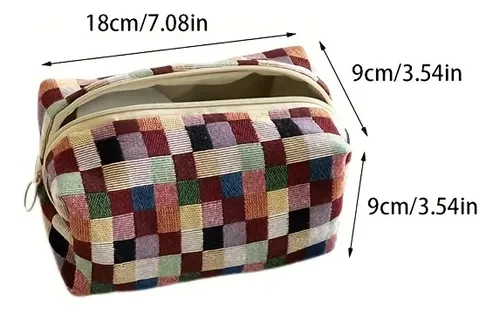 Bolsa De Maquillaje Con Cremallera A Cuadros De Tejido Grues Colored Plaid Pillow Bag Plaid / Checkered