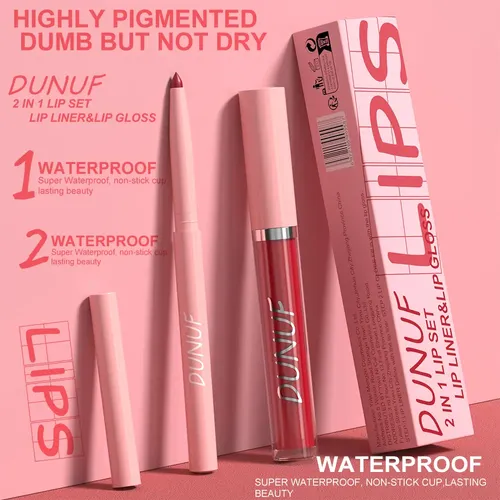Set 2 En 1: Brillo De Labios Y Delineador Impermeable Dunuf
