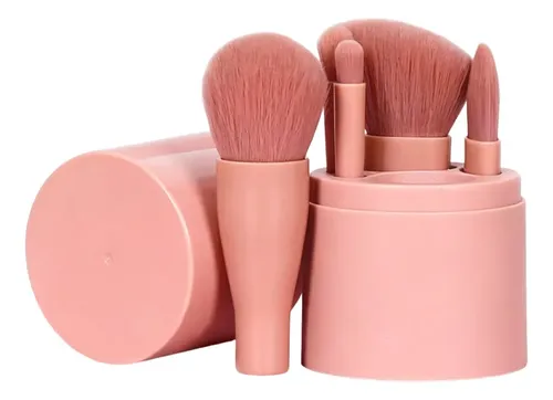 Set 5 Brochas De Maquillaje Portátil Con Estuche Pink
