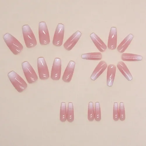Uñas Postizas Press On 24pcs Ombré Rosa Coffin 5.28 X