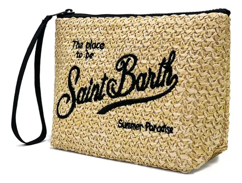 La Bolsa De Maquillaje Rafia Verano – Bordado Con Asa Rosa