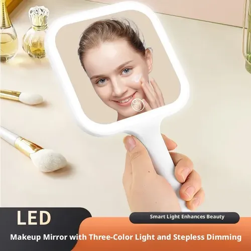 Espejo Para Maquillaje Led Portatil De Mano Cuadrado Abs