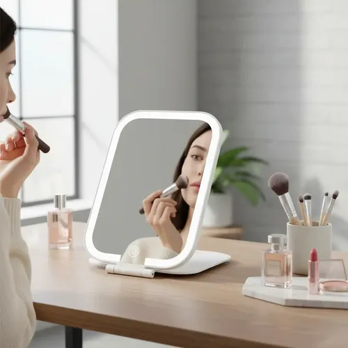 Espejo Maquillaje Led 3 Tonos Plegable Recargable Usb