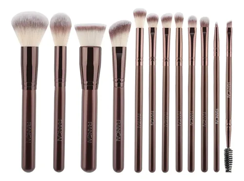 Set De 12 Pinceles Rancai En Color Marrón Con Estuche