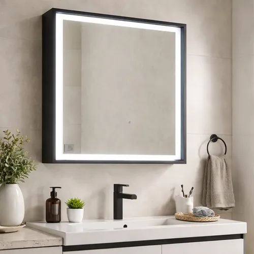 Espejo Botiquin Bernova Luz Led Touch 60cm Negro Laqueado