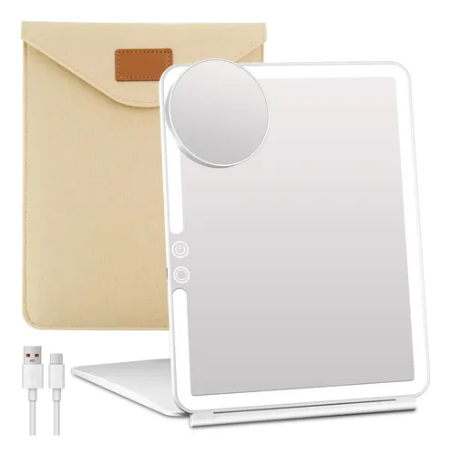 Espejo De Maquillaje Con Luz Led Funtouch Recargable Blanco