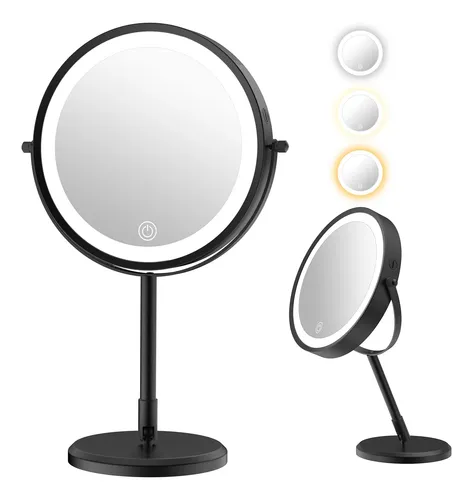 Espejo De Maquillaje Plegable Mumianshu Con Luz 1x/10x Negro