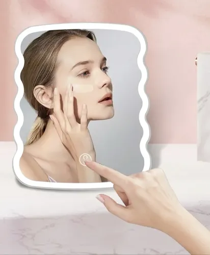 Espejo Maquillaje Luz Led Ondulado Aesthetic Tactil Usb