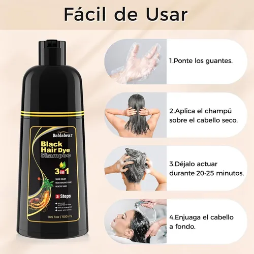Champú Para Teñir El Cabello Negro 3 En 1