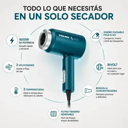 Secador Pelo Viaje Yelmo Sc-3655 Secadora Bivolt Compacta