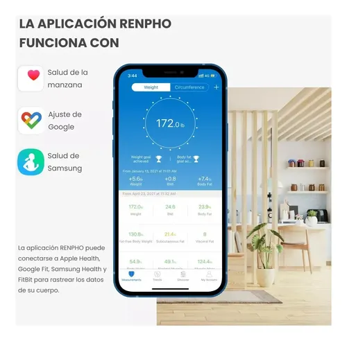 Báscula Renpho Digital Bluetooth 180kg Composición Corporal IMC Vidrio App iOS Android