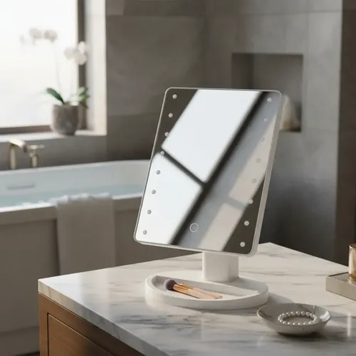 Espejo De Maquillaje Rectangular Con Luz Led Marco Blanco