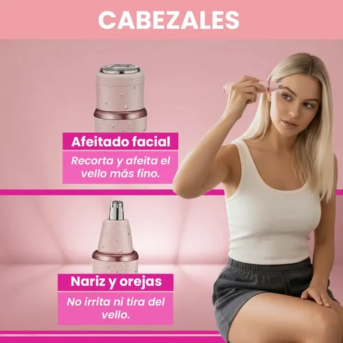 Set Mujer Afeitadora Corporal 4en1 Nariz Ceja Vgr V-761 Rosa