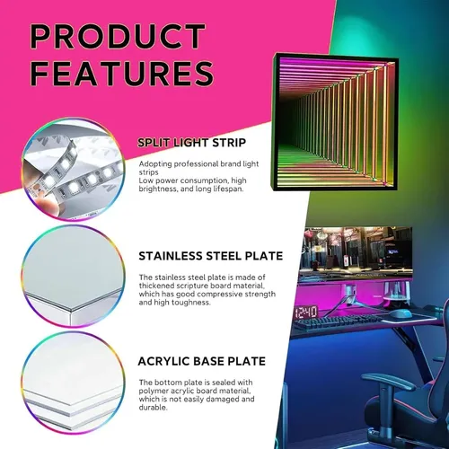 Lámpara Túnel Espejo Infinito Led Octogonal 70cm