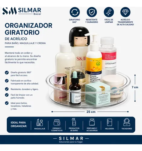 Organizador Giratorio De Acrilico Para Baño Maquillaje Crema