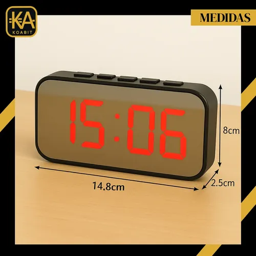 Reloj Despertador Digital LED Espejo KOABIT Alarma Pantalla LED Funciona con Pilas o USB Mesa Dormitorio Oficina Negro