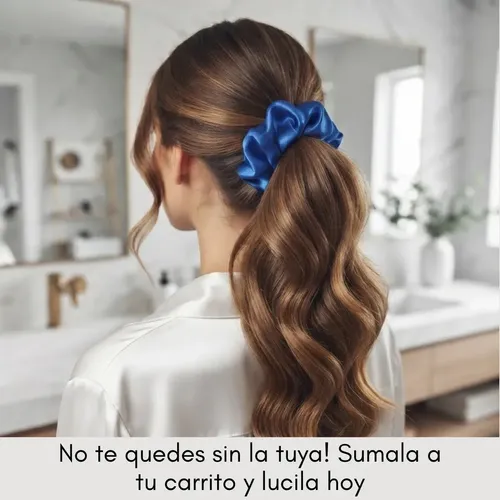 Scrunchies, Colitas De Pelo De Raso Antifrizz. Azul Electrico