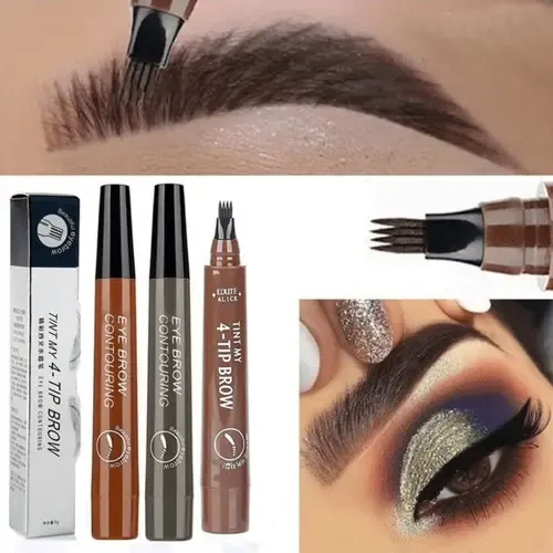 Bolígrafo microblading para cejas con punta de horquilla 3D, color negro