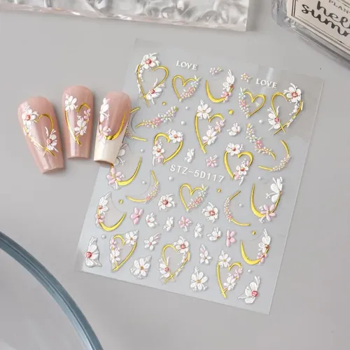 Pegatinas De Uñas 3d Floral 5d Adhesivas 4 Hojas Arte