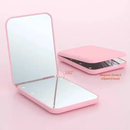 Espejo De Maquillaje Portátil Plegable Con Luz Led 8 Leds