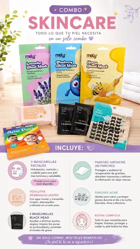 Kit Skincare X8 Mascarillas Parches Para Acne Toallitas