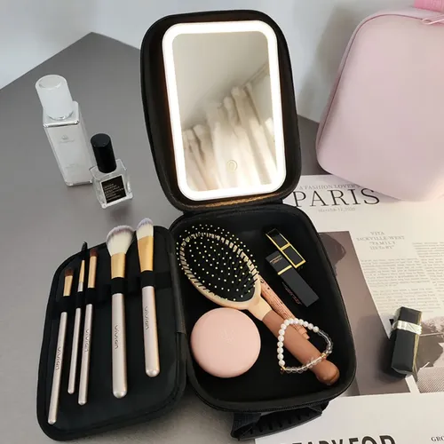 Bolsa Maquillaje Con Espejo Led Plegable Neceser Viaje