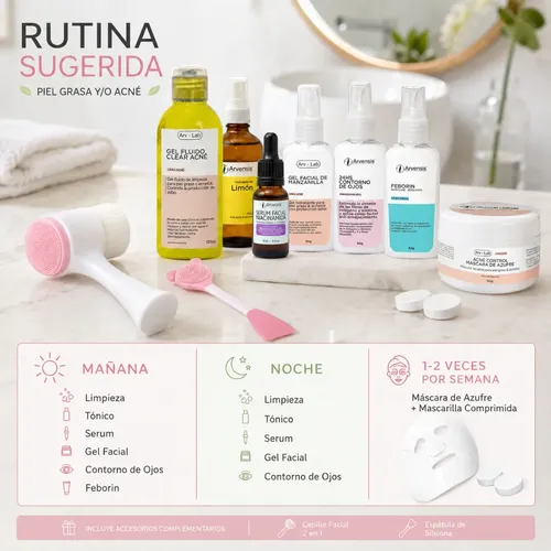 Rutina Facial Piel Grasa Acné Granitos Skincare Kit