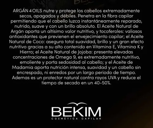 Bekim Argan Shampoo Mascara Crema De Peinar X250g Ampolla 4u