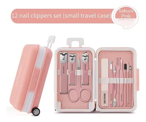 Set Manicura Pedicura 12 Piezas Estuche Valija Con Ruedas