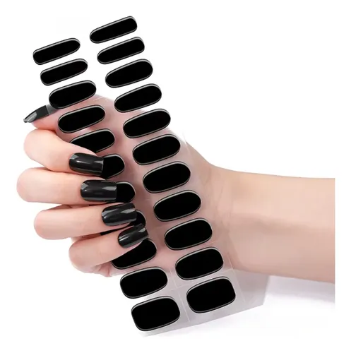 Tiras De Uñas de Gel Premium 22u Autoadhesivas – No Necesitan Lámpara Uv – Negro
