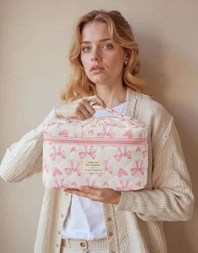 Set 3 Bolsas Maquillaje Algodón Acolchado Grande Neceser