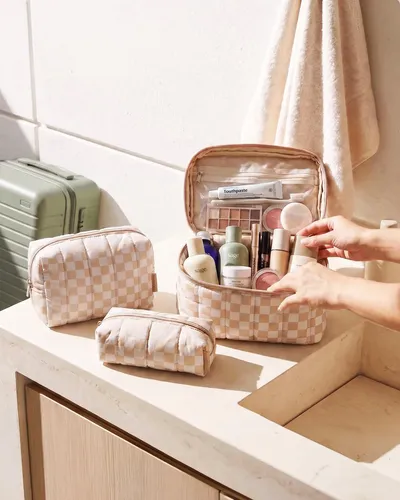 Set De Bolsas De Maquillaje Bagsmart De 3 Piezas Puffy Camel