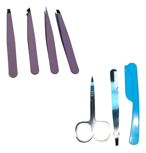 Set 5 Pinzas + Perfilador Tijera Peine Depílacion Cejas