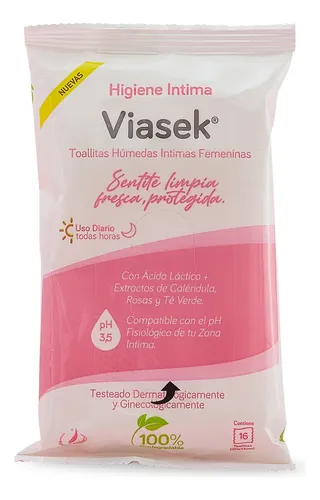 Viasek Toallitas Húmedas Higiene Íntima Femenina Pack X 16u