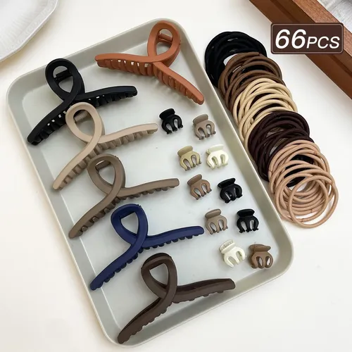 Set De 66 Accesorios Para El Cabello Con Clip En Tonos Neutr